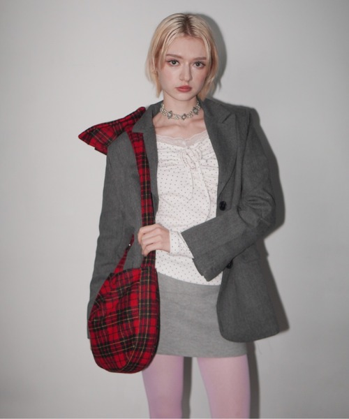 IMARI（イマリ）の「【 IMARI / イマリ 】 リボン ショルダー チェック柄 トートバッグ #（ショルダーバッグ・レディース・レッド・FREE）」の2枚目の写真