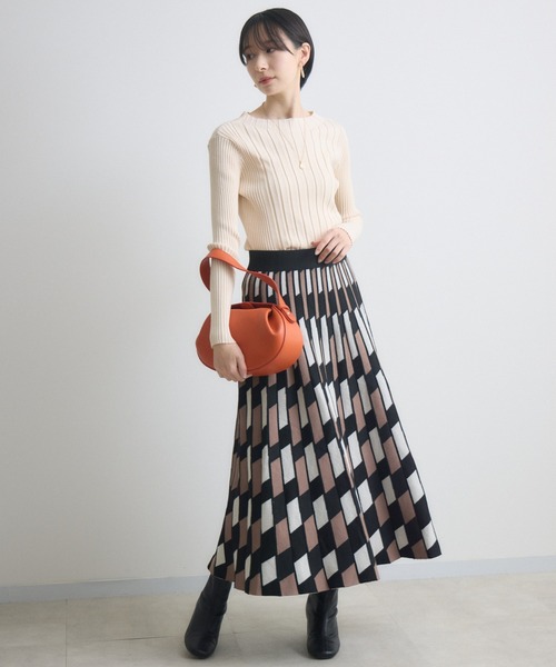 Paradise Picnic（パラダイスピクニック）の「幾何柄ニットスカート（スカート・レディース・ブラウン/グレー・FREE）」の5枚目の写真