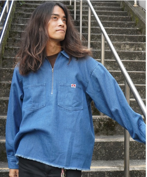 BEN DAVIS（ベンデイビス）の「《BEN DAVIS》DENIM HALF ZIP SHIRT（シャツ/ブラウス・メンズ・インディゴブルー/ブラック系その他・MEDIUM/LARGE/X-LARGE）」の2枚目の写真