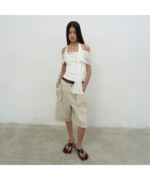 MULTI-POCKET DENIM SHORTS (SAND BEIGE)