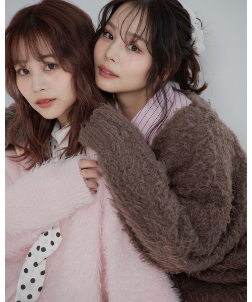 jumelle（ジュメロ）の「モンスターシャギーカーデ（カーディガン/ボレロ・レディース・ピンク/ブラウン・MEDIUM）」の7枚目の写真