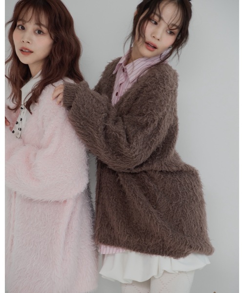jumelle（ジュメロ）の「モンスターシャギーカーデ（カーディガン/ボレロ・レディース・ピンク/ブラウン・MEDIUM）」の9枚目の写真