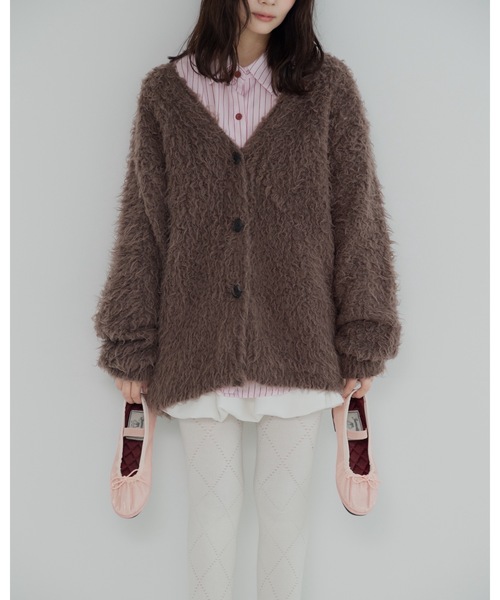 jumelle（ジュメロ）の「モンスターシャギーカーデ（カーディガン/ボレロ・レディース・ピンク/ブラウン・MEDIUM）」の10枚目の写真