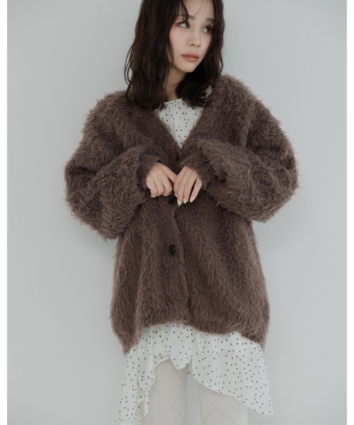 jumelle（ジュメロ）の「モンスターシャギーカーデ（カーディガン/ボレロ・レディース・ピンク/ブラウン・MEDIUM）」の12枚目の写真