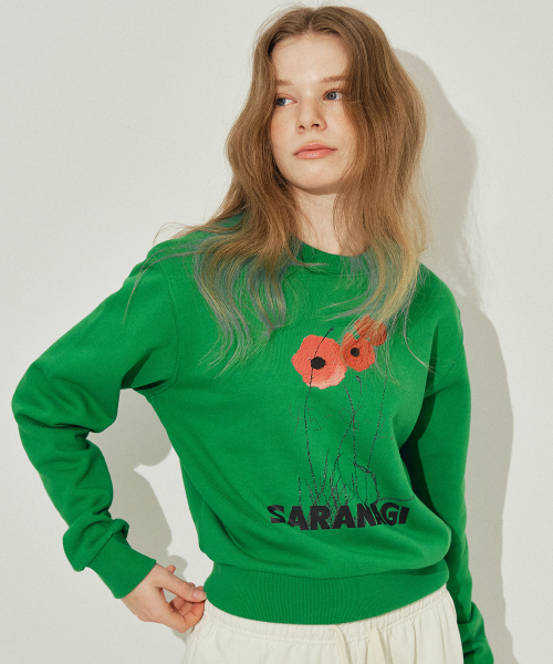 SARANAGI(サラナギ)の「SE0586- crop sweatshirt (green)(スウェット・レディース・グリーン・FREE)」の1枚目の写真