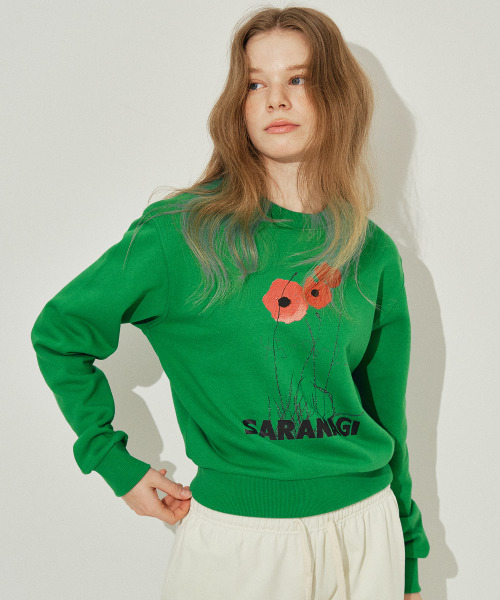 SARANAGI(サラナギ)の「SE0586- crop sweatshirt (green)(スウェット・レディース・グリーン・FREE)」の2枚目の写真