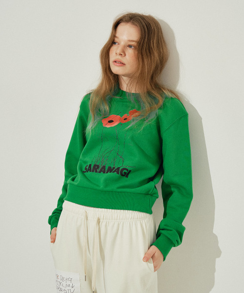 SARANAGI(サラナギ)の「SE0586- crop sweatshirt (green)(スウェット・レディース・グリーン・FREE)」の3枚目の写真