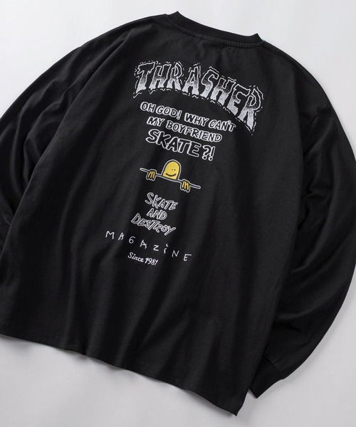 ♦♣♥レタリングプリントロングTシャツ　ブラック セール】【70】【THRASHER/スラッシャー】 袖プリント バックプリント