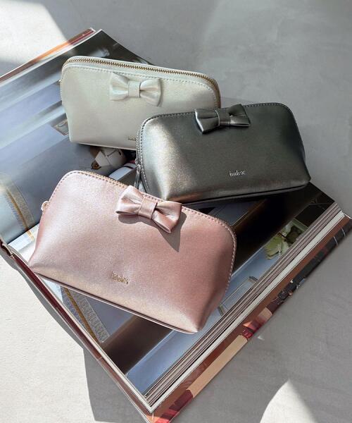 index（インデックス）の「ラメ合皮リボンポーチ（ポーチ・レディース・ピンク系/シルバー系その他/オフホワイト・00）」の4枚目の写真