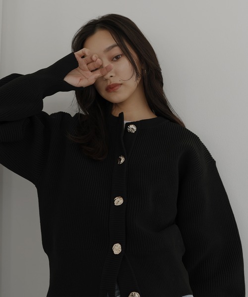 ブラックボタン付きカーディガン ENC カーディガン front black button summer knit cardigan
