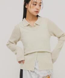 KBF | 『一部WEB限定カラー』ミニブークレレイヤードニットシャツ(ニット/セーター)