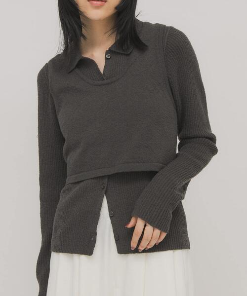 KBF(ケイビーエフ)の「『一部WEB限定カラー』ミニブークレレイヤードニットシャツ(ニット/セーター・レディース・チャコールグレー/ライトブルー/アイボリー/グリーン系その他・ONE)」の3枚目の写真