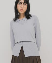 KBF | 『一部WEB限定カラー』ミニブークレレイヤードニットシャツ(ニット/セーター)