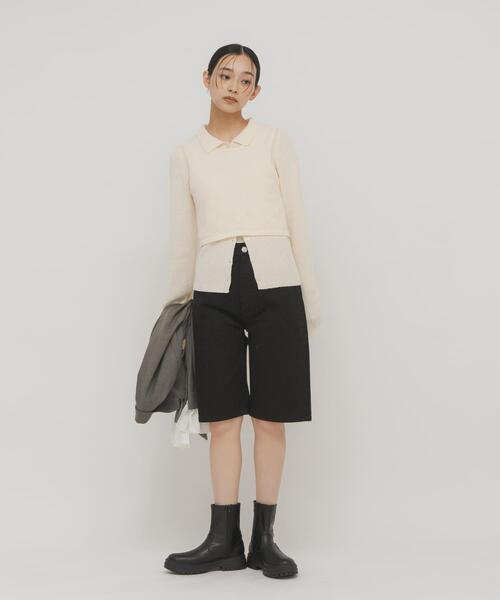 KBF(ケイビーエフ)の「『一部WEB限定カラー』ミニブークレレイヤードニットシャツ(ニット/セーター・レディース・チャコールグレー/ライトブルー/アイボリー/グリーン系その他・ONE)」の14枚目の写真