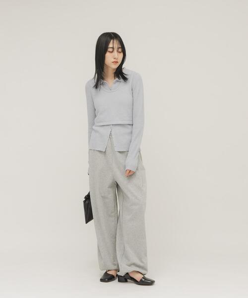 KBF（ケイビーエフ）の「『一部WEB限定カラー』ミニブークレレイヤードニットシャツ（ニット/セーター・レディース・チャコールグレー/ライトブルー/アイボリー/グリーン系その他・ONE）」の13枚目の写真