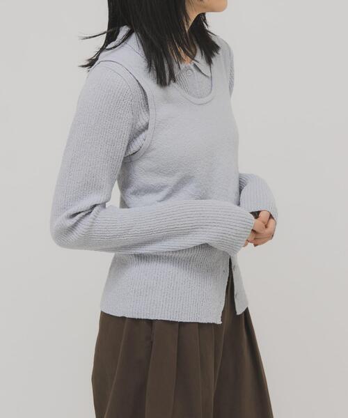 KBF（ケイビーエフ）の「『一部WEB限定カラー』ミニブークレレイヤードニットシャツ（ニット/セーター・レディース・チャコールグレー/ライトブルー/アイボリー/グリーン系その他・ONE）」の15枚目の写真