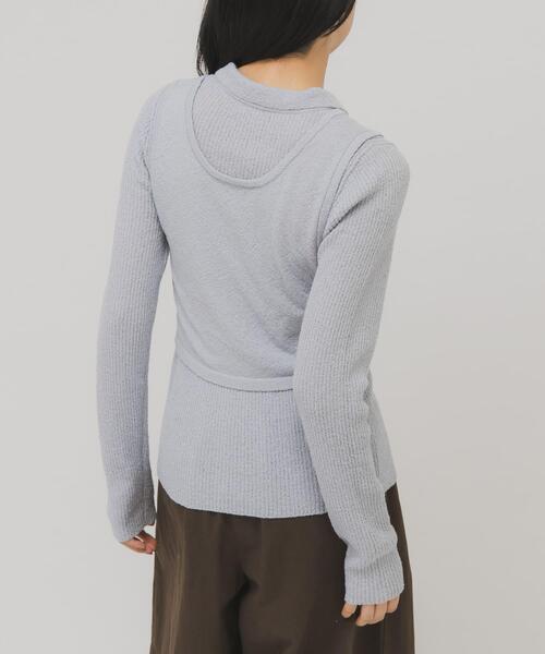 KBF（ケイビーエフ）の「『一部WEB限定カラー』ミニブークレレイヤードニットシャツ（ニット/セーター・レディース・チャコールグレー/ライトブルー/アイボリー/グリーン系その他・ONE）」の5枚目の写真