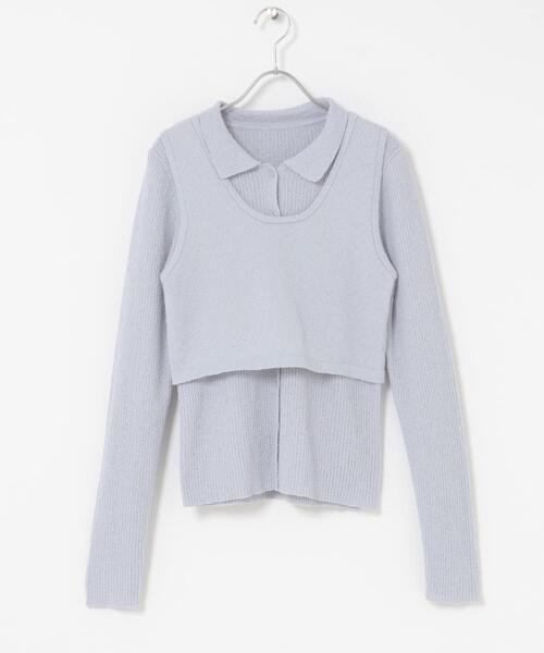 KBF（ケイビーエフ）の「『一部WEB限定カラー』ミニブークレレイヤードニットシャツ（ニット/セーター・レディース・チャコールグレー/ライトブルー/アイボリー/グリーン系その他・ONE）」の8枚目の写真