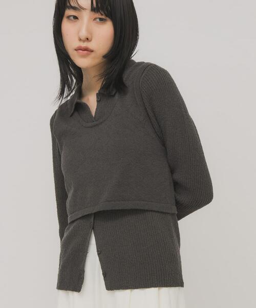 KBF(ケイビーエフ)の「『一部WEB限定カラー』ミニブークレレイヤードニットシャツ(ニット/セーター・レディース・チャコールグレー/ライトブルー/アイボリー/グリーン系その他・ONE)」の6枚目の写真