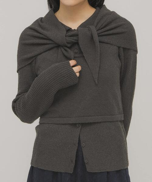 KBF(ケイビーエフ)の「『一部WEB限定カラー』ミニブークレレイヤードニットシャツ(ニット/セーター・レディース・チャコールグレー/ライトブルー/アイボリー/グリーン系その他・ONE)」の9枚目の写真