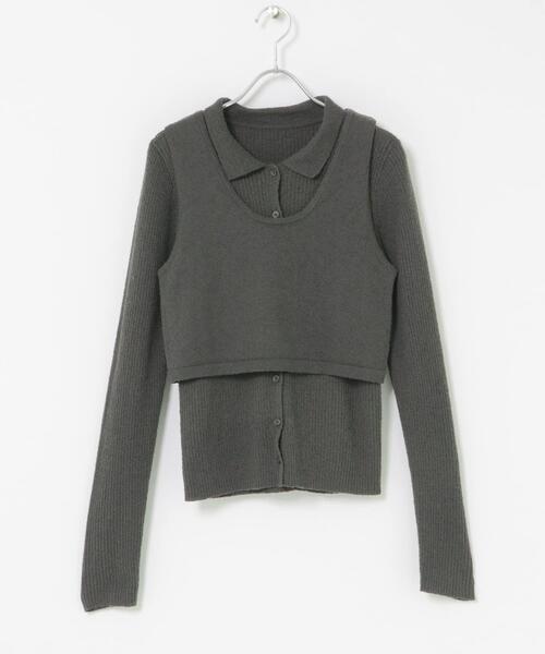 KBF(ケイビーエフ)の「『一部WEB限定カラー』ミニブークレレイヤードニットシャツ(ニット/セーター・レディース・チャコールグレー/ライトブルー/アイボリー/グリーン系その他・ONE)」の11枚目の写真