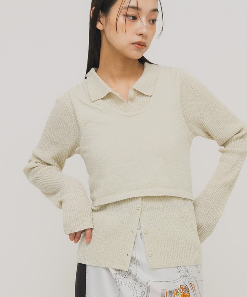 KBF(ケイビーエフ)の「『一部WEB限定カラー』ミニブークレレイヤードニットシャツ(ニット/セーター・レディース・チャコールグレー/ライトブルー/アイボリー/グリーン系その他・ONE)」の3枚目の写真