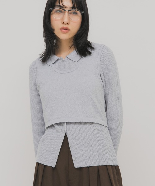 KBF(ケイビーエフ)の「『一部WEB限定カラー』ミニブークレレイヤードニットシャツ(ニット/セーター・レディース・チャコールグレー/ライトブルー/アイボリー/グリーン系その他・ONE)」の4枚目の写真