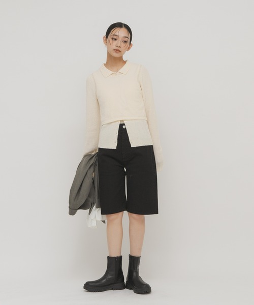KBF(ケイビーエフ)の「『一部WEB限定カラー』ミニブークレレイヤードニットシャツ(ニット/セーター・レディース・チャコールグレー/ライトブルー/アイボリー/グリーン系その他・ONE)」の9枚目の写真