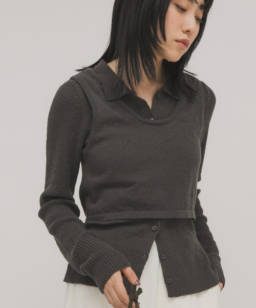 KBF(ケイビーエフ)の「『一部WEB限定カラー』ミニブークレレイヤードニットシャツ(ニット/セーター・レディース・チャコールグレー/ライトブルー/アイボリー/グリーン系その他・ONE)」の13枚目の写真