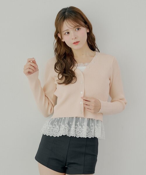 Chico（チコ）の「レイヤードフリルニットトップス（カーディガン/ボレロ・レディース・アイボリー/ピンクベージュ/ネイビー・FREE）」の11枚目の写真
