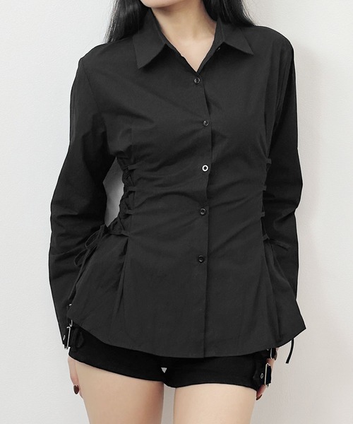 FOLLOWIN(フォロウィン)の「3COLOR/サイドレースアップシャツ(シャツ/ブラウス・レディース・ブラック/ブルー/ホワイト・FREE)」の2枚目の写真