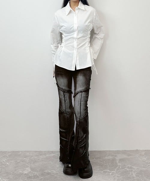 FOLLOWIN(フォロウィン)の「3COLOR/サイドレースアップシャツ(シャツ/ブラウス・レディース・ブラック/ブルー/ホワイト・FREE)」の4枚目の写真