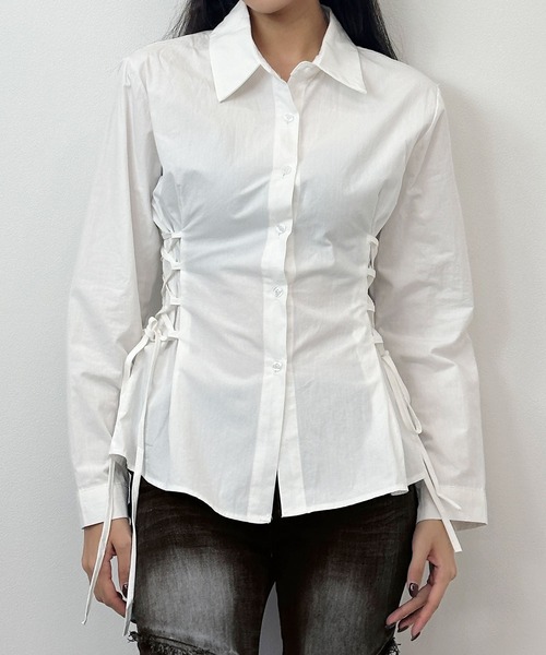 FOLLOWIN(フォロウィン)の「3COLOR/サイドレースアップシャツ(シャツ/ブラウス・レディース・ブラック/ブルー/ホワイト・FREE)」の8枚目の写真