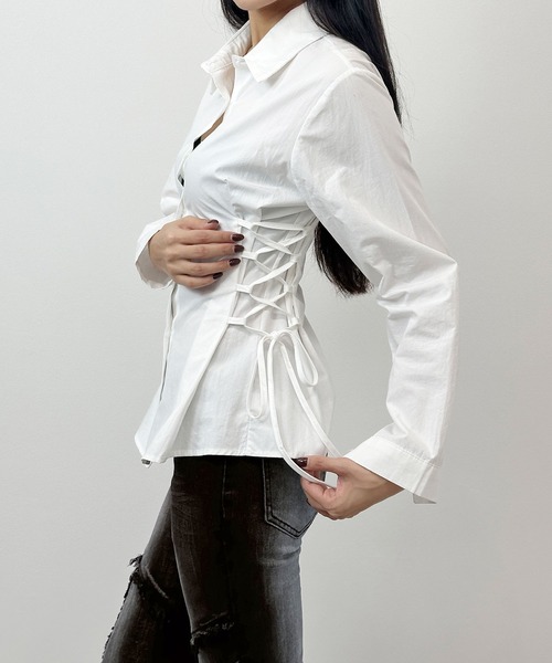 FOLLOWIN(フォロウィン)の「3COLOR/サイドレースアップシャツ(シャツ/ブラウス・レディース・ブラック/ブルー/ホワイト・FREE)」の11枚目の写真