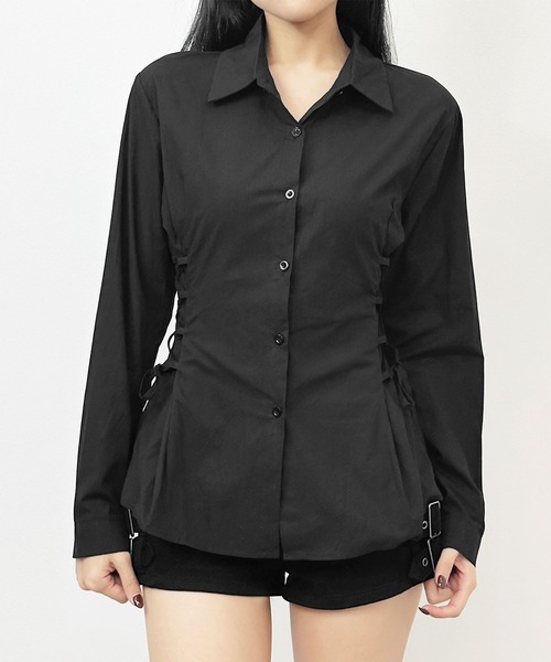 FOLLOWIN(フォロウィン)の「3COLOR/サイドレースアップシャツ(シャツ/ブラウス・レディース・ブラック/ブルー/ホワイト・FREE)」の16枚目の写真