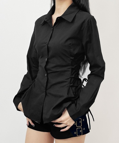 FOLLOWIN(フォロウィン)の「3COLOR/サイドレースアップシャツ(シャツ/ブラウス・レディース・ブラック/ブルー/ホワイト・FREE)」の17枚目の写真