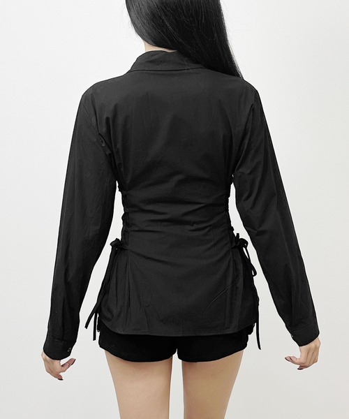 FOLLOWIN(フォロウィン)の「3COLOR/サイドレースアップシャツ(シャツ/ブラウス・レディース・ブラック/ブルー/ホワイト・FREE)」の19枚目の写真