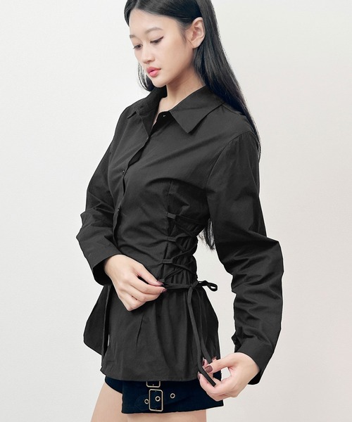 FOLLOWIN(フォロウィン)の「3COLOR/サイドレースアップシャツ(シャツ/ブラウス・レディース・ブラック/ブルー/ホワイト・FREE)」の15枚目の写真