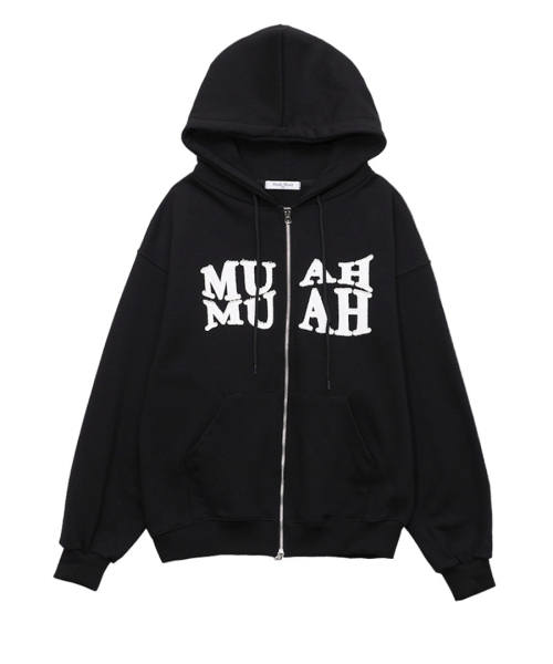 muahmuah（ムーアムーア）の「MUAH アプリケロゴ フードジップアップ [5色]（パーカー・レディース・グレー/ブラック/オートミール・FREE）」の14枚目の写真