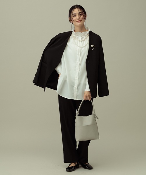 LAKOLE（ラコレ）の「【セレモニー／卒入式にも】＜多機能素材＞ダブルクロスタックパンツ / 642687（スラックス・レディース・モカ/アイボリー/ブラック・LARGE/MEDIUM）」の6枚目の写真