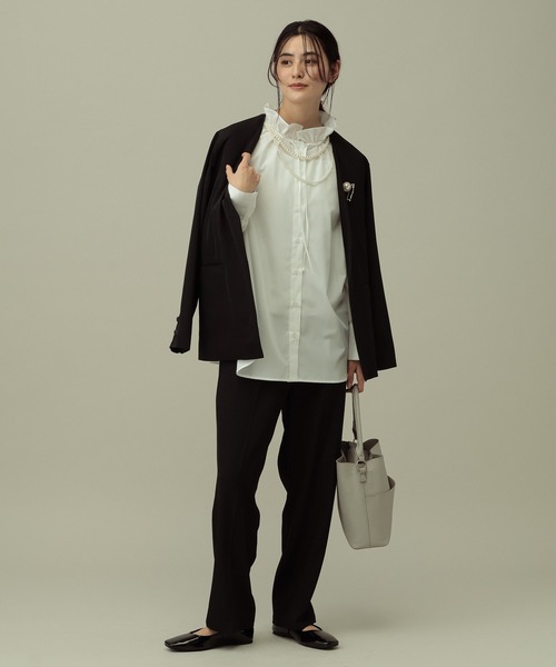 LAKOLE（ラコレ）の「【セレモニー／卒入式にも】＜多機能素材＞ダブルクロスタックパンツ / 642687（スラックス・レディース・モカ/アイボリー/ブラック・LARGE/MEDIUM）」の7枚目の写真