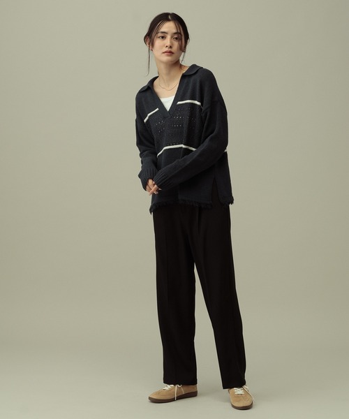 LAKOLE（ラコレ）の「【セレモニー／卒入式にも】＜多機能素材＞ダブルクロスタックパンツ / 642687（スラックス・レディース・モカ/アイボリー/ブラック・LARGE/MEDIUM）」の18枚目の写真