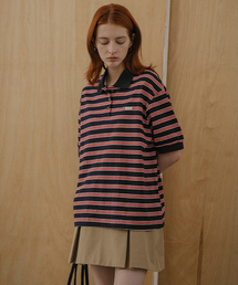 Multi stripe collar T-shirt_Red