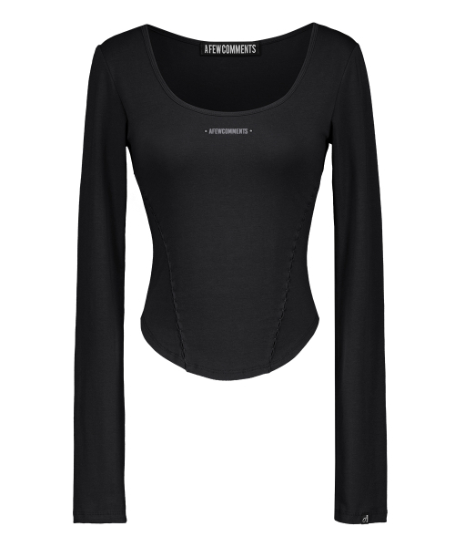 A FEW COMMENTS(アフューコメンツ)の「スモークシャーリングスcoopネックロングスリーブトップBLACK(Tシャツ/カットソー・レディース・その他・FREE)」の1枚目の写真