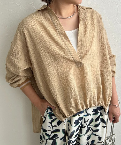 LHELBIE(レルビエ)の「ドロストスキッパーシャツ(シャツ/ブラウス・レディース・ブラック/ベージュ/オフホワイト・M)」の12枚目の写真