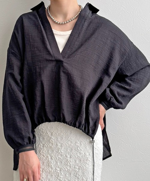 LHELBIE(レルビエ)の「ドロストスキッパーシャツ(シャツ/ブラウス・レディース・ブラック/ベージュ/オフホワイト・M)」の22枚目の写真