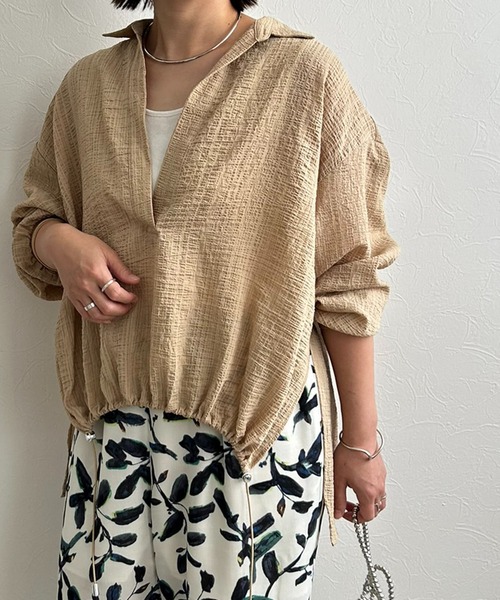 LHELBIE(レルビエ)の「ドロストスキッパーシャツ(シャツ/ブラウス・レディース・ブラック/ベージュ/オフホワイト・M)」の11枚目の写真