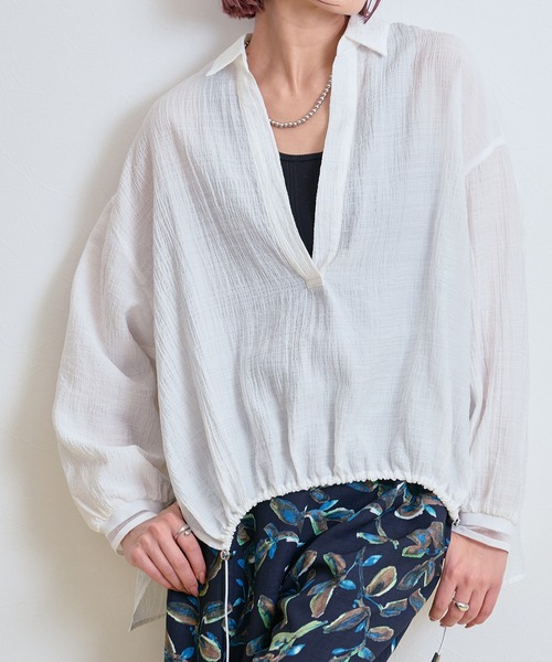 LHELBIE(レルビエ)の「ドロストスキッパーシャツ(シャツ/ブラウス・レディース・ブラック/ベージュ/オフホワイト・M)」の19枚目の写真