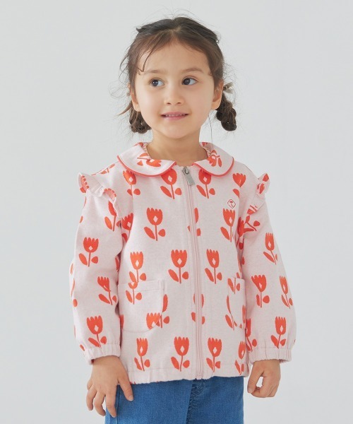 総柄チューリップフリル長袖コットン混ジャケット