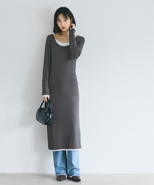 coca(coca)(コカ)の「とろみリブレイヤードワンピース(ワンピース・レディース・チャコール/ブラック・L/M)」の3枚目の写真